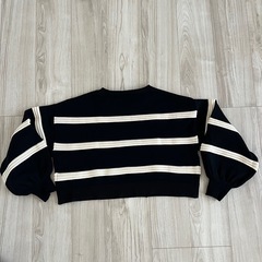 BLUE STRIVE ショート丈　立体ボーダーニットボリューム袖 Mサイズの画像