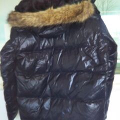 プレミアムダウンジャケット フード付Ｌ 光沢ある黒色の画像