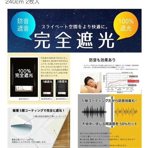 完全遮光 ホワイト カーテン 100cm x 240cm 2枚 満天カーテン