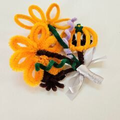 ハンドメイド モールフラワー 花束 ひまわり風 一点物 手作りの画像