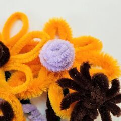 ハンドメイド モールフラワー 花束 ひまわり風 一点物 手作りの画像
