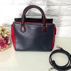 美品 Paul Smith 2way ショルダーバッグ レザー ネイビー/レッドの画像