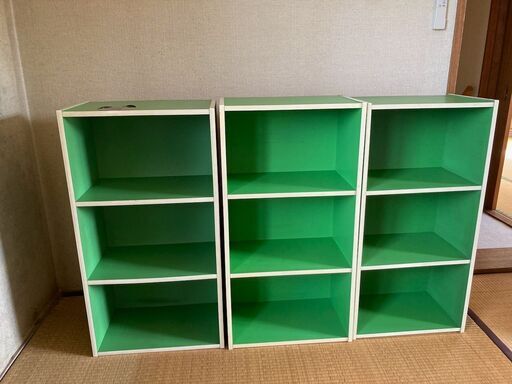 緑のカラーボックス3つまとめて (ティピ) 津山口の収納家具《棚