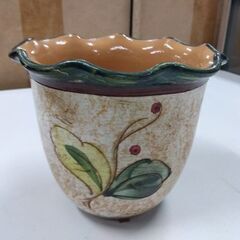 イタリア製 手描き花柄デザイン 陶器製 鉢カバー 高さ12cm CERAMICHE