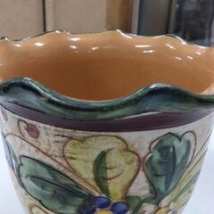 イタリア製 手描き花柄デザイン 陶器製 鉢カバー 高さ12cm CERAMICHE