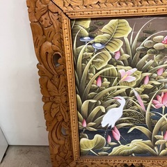 O 2512-480 バリ絵画　布絵　ブンゴセカン　池の鳥たち　中古の画像