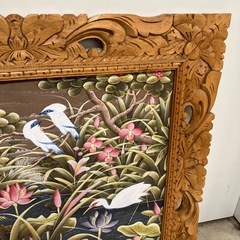 O 2512-480 バリ絵画　布絵　ブンゴセカン　池の鳥たち　中古の画像
