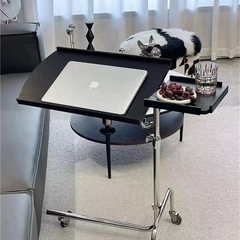 ドテーブル キャスター付き、ベッドテーブル キャスター、ベッドサイドテーブル キャスター付き 高さ調整の画像