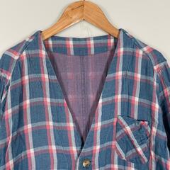 MyFeb Child Woman マイフェブ　チャイルドウーマン タータンチェック ノーカラージャケット コットン ブルー レディース F【古着】【中古】の画像