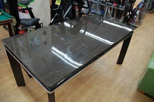 ① 4人掛けダイニングセット 幅160×奥85×高73cm ブラック系 木目調 エナメル塗装 大型ダイニング 札幌市 清田区 平岡