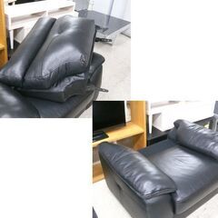 1人掛けソファ① 幅105cm 革製 ブラック 背もたれ取り外し可能 1Pソファ 黒 ソファ☆ 札幌市 北区 屯田 の画像