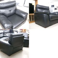1人掛けソファ① 幅105cm 革製 ブラック 背もたれ取り外し可能 1Pソファ 黒 ソファ☆ 札幌市 北区 屯田 の画像