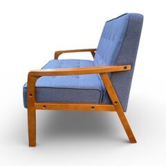 2人掛けソファ 椅子 ブルー おしゃれ 北欧風 木フレームの画像