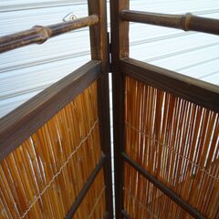 ★木製 簾屏風 衝立 2曲 間仕切り すだれ屏風 古民具 古民家 和室 茶室 目隠し パーテーション 昭和レトロ 茶道具の画像