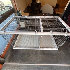 【新品・未使用】ペット用ゲージ／大型　天面開閉・前面扉／仕切り付き（2部屋可）の画像