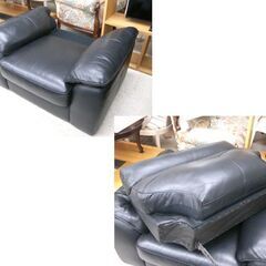 1人掛けソファ② 幅105cm 革製 ブラック 背もたれ取り外し可能 1Pソファ 黒 ソファ☆ 札幌市 北区 屯田 の画像
