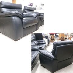 1人掛けソファ② 幅105cm 革製 ブラック 背もたれ取り外し可能 1Pソファ 黒 ソファ☆ 札幌市 北区 屯田 の画像