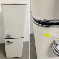 2025年製 レトロ調 2ドア冷凍冷蔵庫 130L メッキハンドル 一人暮らし 単身 PRR-142D-W ホワイト アイボリー 中古家電 店頭引取歓迎 R10296の画像