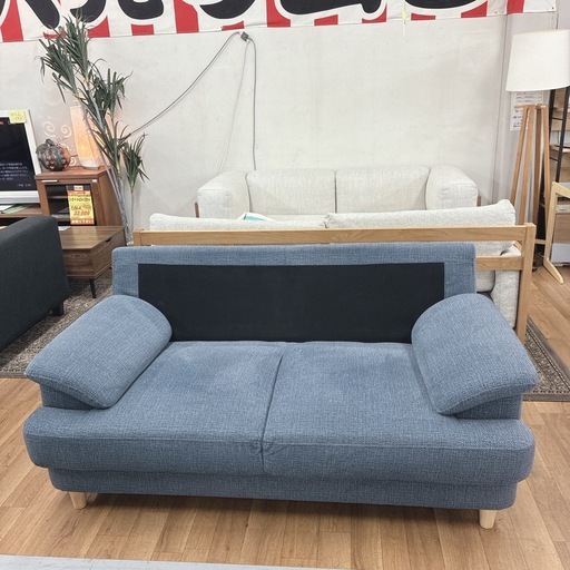 ジモティー限定価格！S736 ⭐ ファブリック2Pソファ ネービー 紺 幅158cm USED 綺麗