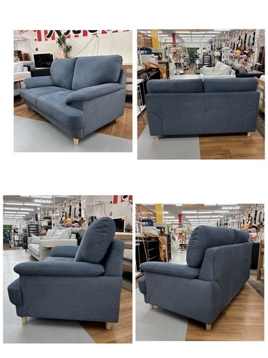 ジモティー限定価格！S736 ⭐ ファブリック2Pソファ ネービー 紺 幅158cm USED 綺麗