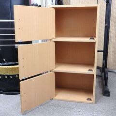 新札幌 / 扉付きカラーボックス 3段 収納家具 ナチュラルカラー 幅43×奥行29.5×高さ87cm / No.3811の画像