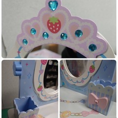 ● クリエイティブヨーコ マザーガーデン 野いちご ティアラドレッサー ブルー オーロラバージョン 猫脚 木製 ハンドメイド品 中古 ①の画像