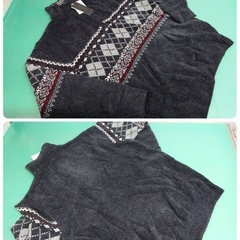 ●4) AOKI JOHNY PULLS ノルディック/アーガイル ひし形 柄 ハイネック モール ニットセーター グレー/レッド タグ付 未使用品 M 3点セット ③の画像