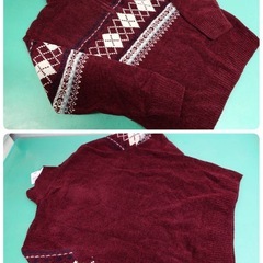 ●4) AOKI JOHNY PULLS ノルディック/アーガイル ひし形 柄 ハイネック モール ニットセーター グレー/レッド タグ付 未使用品 M 3点セット ③の画像