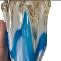 昭和レトロ　フリル　ガラス　花瓶 花瓶 ブルー インテリア フラワーベース 昭和レトロ 花器 ガラス製の画像