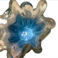 昭和レトロ　フリル　ガラス　花瓶 花瓶 ブルー インテリア フラワーベース 昭和レトロ 花器 ガラス製の画像