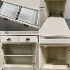 ニトリ キッチンボード ミランダ 幅120 ホワイトウォッシュ フレンチカントリーテイスト 食器棚 レンジ台 中古家具 店頭引取歓迎 R10300の画像