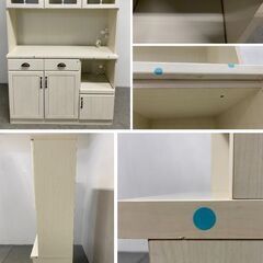 ニトリ キッチンボード ミランダ 幅120 ホワイトウォッシュ フレンチカントリーテイスト 食器棚 レンジ台 中古家具 店頭引取歓迎 R10300の画像