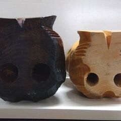 北海道 工芸品 熊ボッコ 2体セット 高さ25.2/21.7cm 木彫りの熊 民芸品 熊 木彫り 北海道土産 木彫 彫刻 札幌市中央区 南12条店の画像