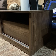 テレビ台📺木目調スライド式❣️ガラス戸付き幅119.7cm奥行き45.1cm高さ42.6cmローボード家具ブラウン茶色の画像