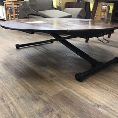 【ジャングルジャングル広陵店】折り畳み昇降丸テーブル　ブラウンの画像