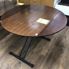 【ジャングルジャングル広陵店】折り畳み昇降丸テーブル　ブラウンの画像