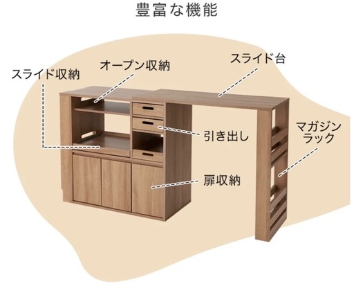 LOWYA 伸縮式キッチンカウンター 食器棚 木目調 (tk kk) 百合ヶ丘の