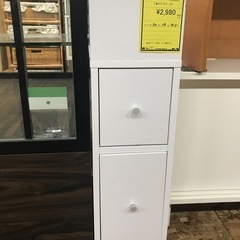 ジャングルジャングル貝塚店　サイドラックトイレラック　ニトリ　白　ホワイト　木　引き出しタイプ　コンパクト　棚　　高さ調節　キャスター付き　中古　貝塚市　二色浜の画像