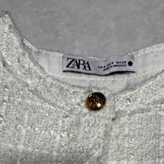 ZARA ザラ ツイードワンピース 半袖 アイボリー 金ボタンの画像