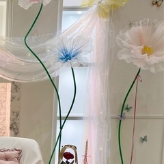 ビックフラワー3つ、蝶々飾り3つ、ポール立て2つ
の画像