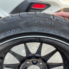 ホイール[16 × 8JJ +25 ]＋タイヤ [205/45R16]4本セット（ひっぱり・塗装あり）[CR-Z/スイフトスポーツ]の画像