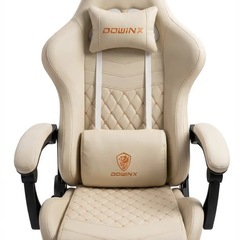 【引き取り】DOWINX ゲーミングチェア アイボリー／オットマン付クッション付の画像