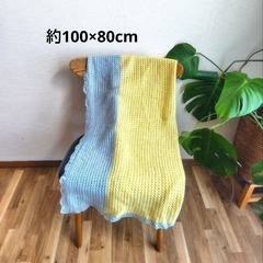 ハンドメイド　ニットブランケット　ひざ掛け　おくるみ　ストール　100×80cmの画像