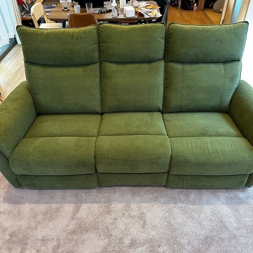 3人掛けソファ 電動 USBポート オリーブグリーン 抹茶色 (のーりー