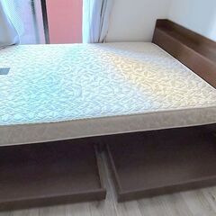 【収納付きダブルベッド＋マットレスセット】宮棚・引出収納・ポケットコイルマットレス付き・Zoning Pocket・日本製の画像