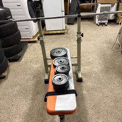 ベンチプレスセット一式（バーベル・ダンベル・ベンチ・プレート付き）の画像