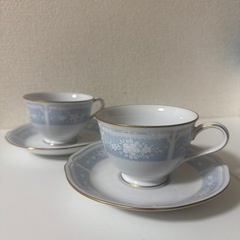取りに来てくれる方限定【Noritake】ティーカップ＆ソーサー 2客セット｜上品ブルー｜の画像
