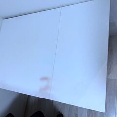 【伸縮式ダイニングテーブル】白×ダークブラウン／2人〜4人用 食卓机 作業台／幅80cm→120cmに拡張可能！中古／引越し処分／FLETS 80 エクステンションテーブルの画像