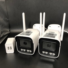 【181】新品2台 TP-08 3MP 防水屋外 WiFi セキュリティカメラ/長距離ナイトビジョン/AIモーション検出/2方向オーディオ/カラーナイトビジョン/Type-C/USBケーブル10m×2本&USB2連アダプターセットの画像