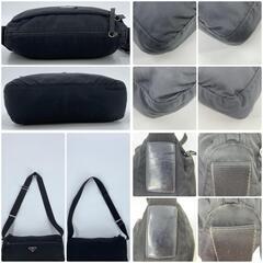 PRADA プラダ ポコノ ショルダー ポシェット カメラバッグ クロスボディ テスートナイロン レザー 本革 ブラック 黒 肩掛け 斜め掛け トライアングル 三角ロゴプレート 白タグの画像